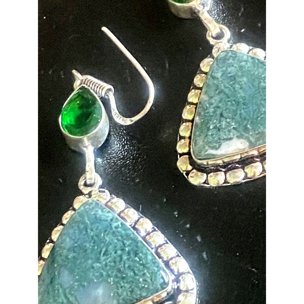 Moss Agate with ...Green stone boho dangly earrings, not for beginners